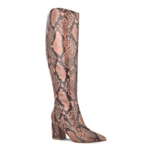 MARC FISHER Womens Brown Snakeskin Retie Toe Block Heel Boots Shoes 8.5 M - Picture 1 of 3